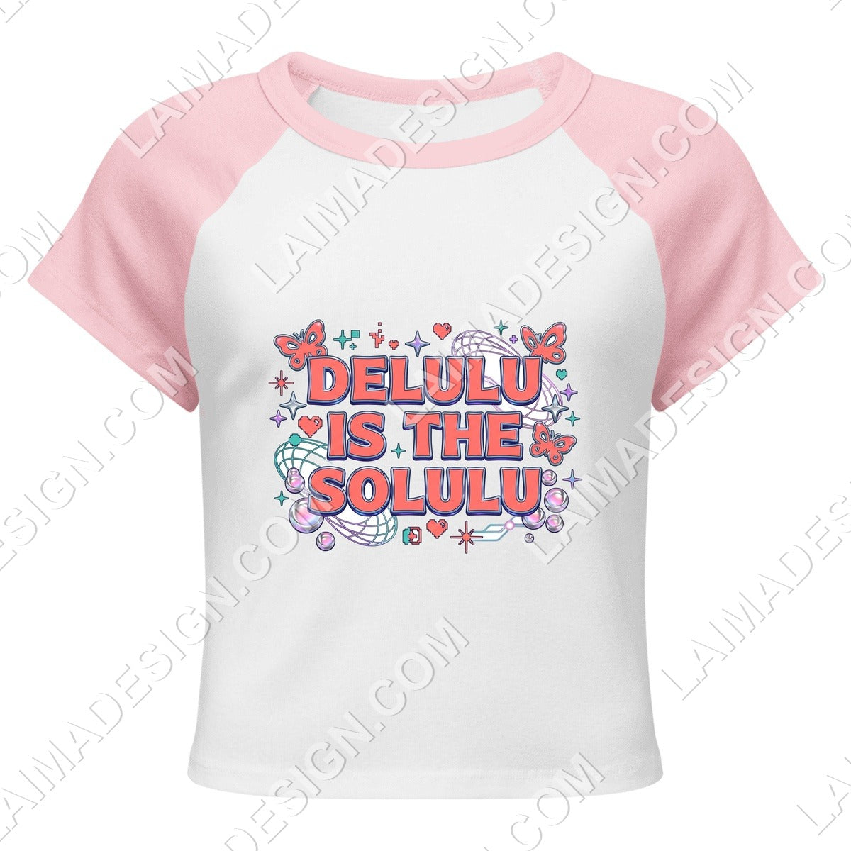 Baby tee with custom Delulu Is The Solulu slogan design